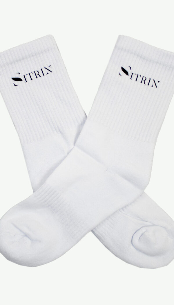 Pair of the Sitrin 100% cotton white socks.